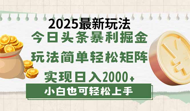 今日头条2025最新玩法，思路简单，复制粘贴，轻松实现矩阵日入2000+-资源V站