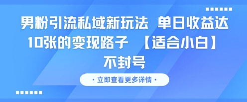 男粉引流私域新玩法，单日收益达10张的变现路子 【适合小白】不封号-资源V站