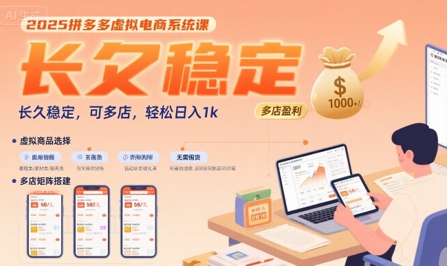 2025拼多多虚拟电商系统课，长久稳定，可多店，轻松日入1k-资源V站