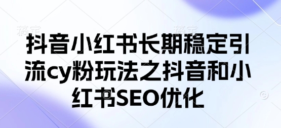 抖音小红书长期稳定引流cy粉玩法之抖音和小红书SEO优化-资源V站