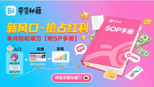 B站哔哩哔哩带货秘籍，新风口，抢占红利，单月轻松破万【附SOP手册】-资源V站