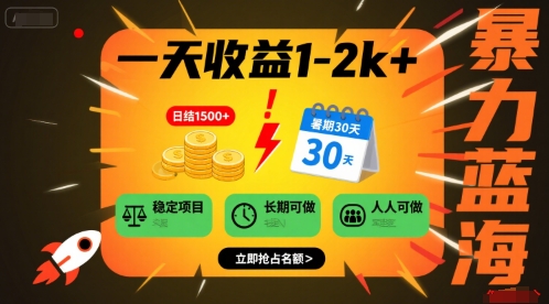 一天收益1-2k+ 稳定项目，暑期暴力蓝海项目，长期稳定，人人可做【揭秘】-资源V站