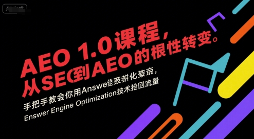 AEO 1.0 课程，从SEO到AE0的基命性转变，手把手教会你用AnswerEngineOptimization技术抢回流量-资源V站