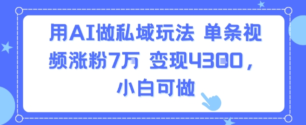 用AI做私域玩法，单条视频涨粉7W变现4.3k，小白可做-资源V站