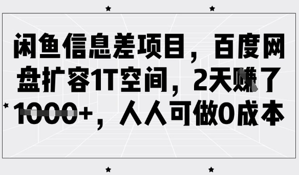 闲鱼信息差项目，百度网盘扩容1T空间，2天收益1k+，人人可做0成本-资源V站