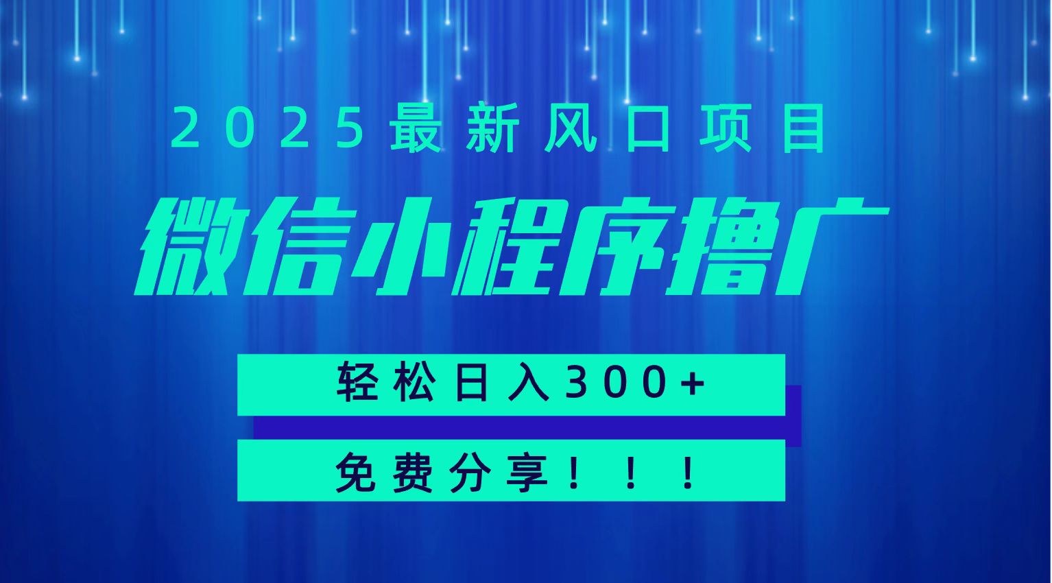 微信小程序撸广，最新风口项目，日入300+ 免费分享 可批量操作 小白可轻松上手！！-资源V站