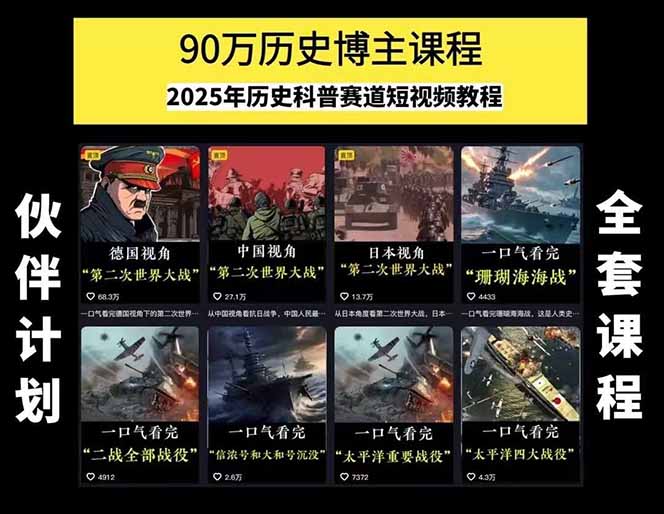 图片[1]-历史短视频赛道变现课，百集素材库应用，文案剪辑技巧，账号运营全案-资源V站