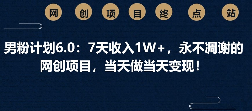 图片[1]-男粉计划6.0：7天收入1W+，永不凋谢的网创项目，当天做当天变现！-小哥网