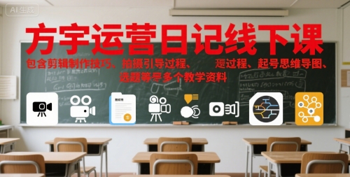 方宇运营日记线下课，包含剪辑制作技巧、拍摄引导过程、起号思维导图、选题等多个教学资料-资源V站