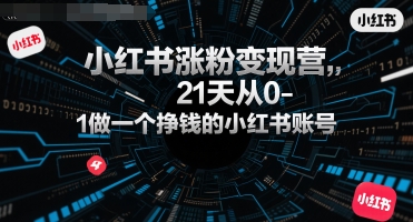 小红书涨粉变现营，21天从0-1做一个挣钱的小红书账号-资源V站