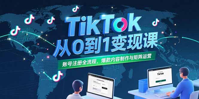 TikTok从0到1变现课，账号注册全流程，爆款内容制作与矩阵运营-资源V站