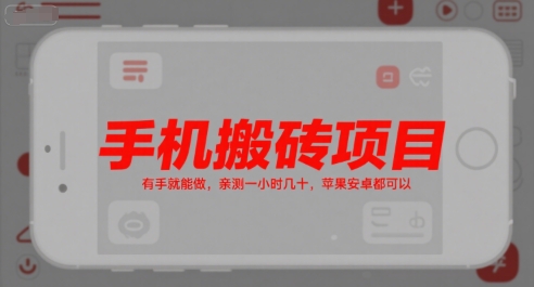 手机搬砖项目，有手就能做，亲测一小时几十，苹果安卓都可以-资源V站