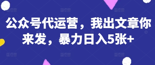 公众号代运营，我出文章你来发，暴力日入5张+【揭秘】-资源V站