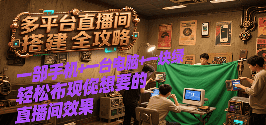 多平台直播间搭建全攻略，一部手机+一台电脑+一块绿布轻松实现你想要的直播间效果-资源V站