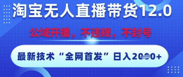 淘宝无人直播带货12.0，最新技术，不封号，不违规，操作简单，开播爆单，日入多张【揭秘】-资源V站