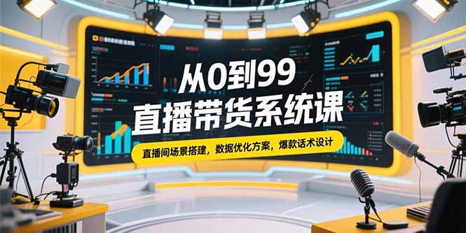 从0到99直播带货系统课，直播间场景搭建，数据优化方案，爆款话术设计-资源V站