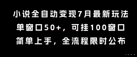 小说全自动变现7月玩法，单窗口50+，可挂100窗口，简单上手，全流程限时公布【揭秘】-资源V站