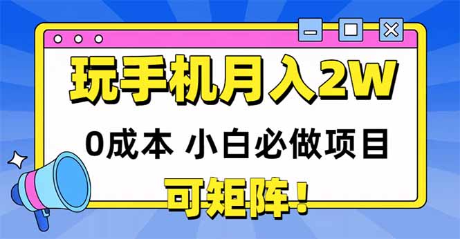 玩玩手机月入20000+，0成本小白必做项目，可矩阵-资源V站
