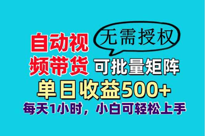 自动视频带货，可批量矩阵，单日收益500+、轻松实现睡后收益，小白可…-资源V站