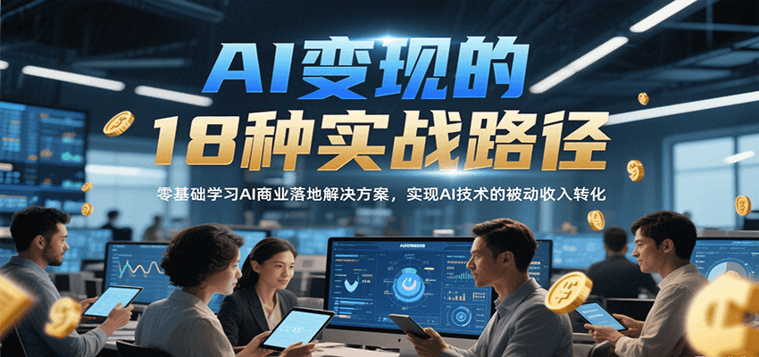 AI变现的18种实战路径，零基础学习AI商业落地解决方案，实现AI技术的被动收入转化-资源V站