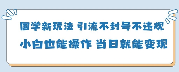 国学新玩法，引流不封号不违规小白也能操作，当日就能变现-资源V站