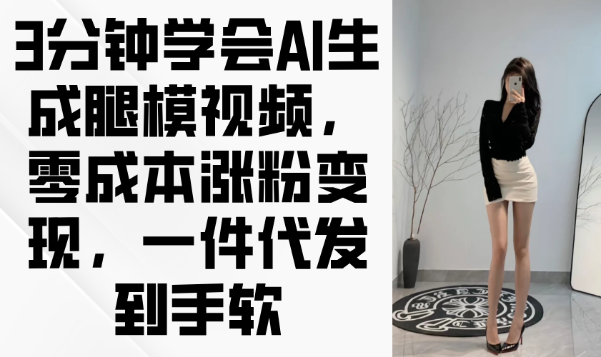 3分钟学会AI生成腿模视频，零成本涨粉变现，一件代发到手软-资源V站