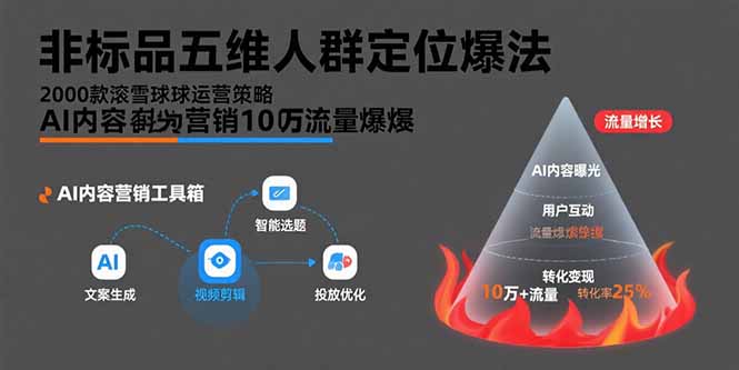 非标品五维人群定位法，2000款滚雪球运营策略，AI内容营销10万流量引爆-资源V站