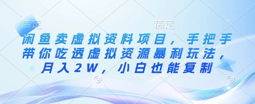 闲鱼卖虚拟资料项目，手把手带你吃透虚拟资源暴利玩法，月入2W，小白也能复制-资源V站