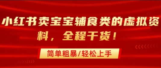 小红书卖宝宝辅食类的虚拟资料，从引流到私域变现，全程干货，简单粗暴，轻松上手-资源V站
