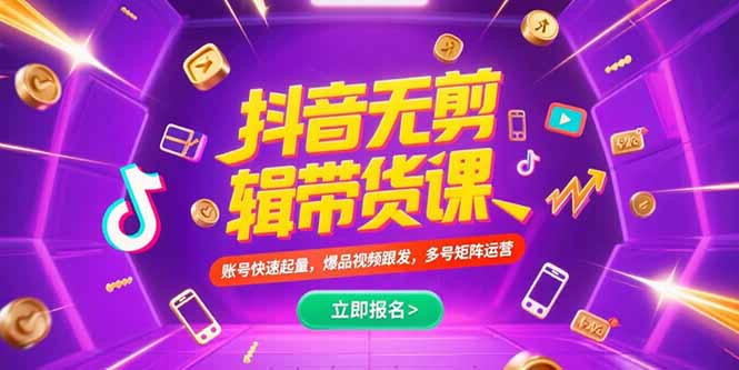 抖音不剪辑带货课，账号快速起量，爆品视频跟发，多号矩阵运营-资源V站