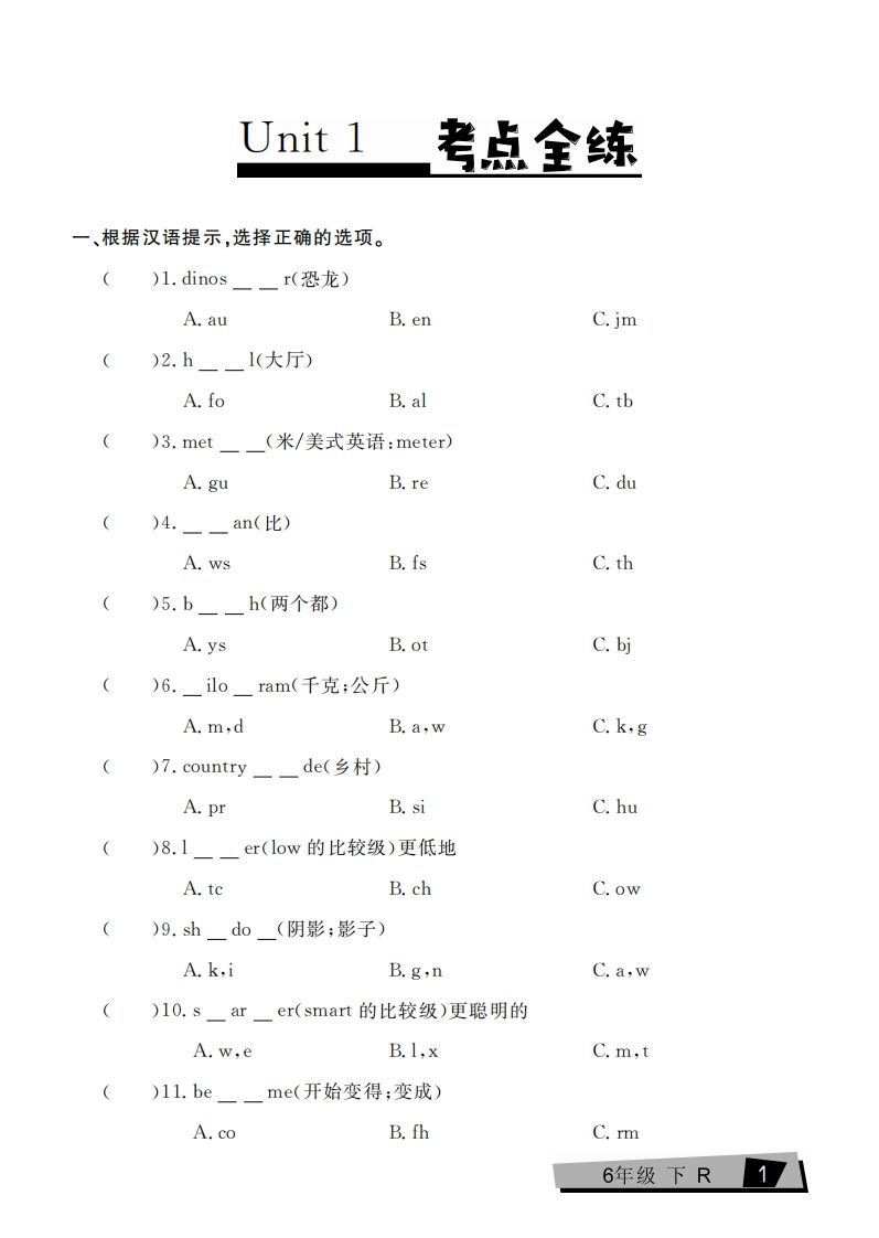 六下英语复习《考点全练》人教PEP版-小哥网