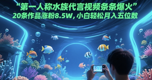第一人称水族代言视频条条爆火，20条作品涨粉8.5W，小白轻松月入五位数-资源V站