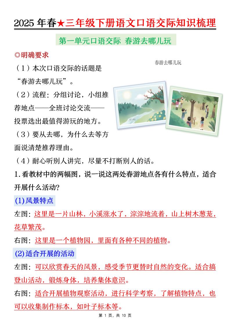 25春三下语文口语交际知识梳理（10页）-资源V站