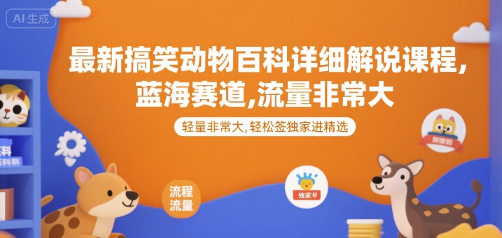 最新搞笑动物百科详细解说课程，蓝海赛道，流量非常大，轻松签独家进精选-资源V站