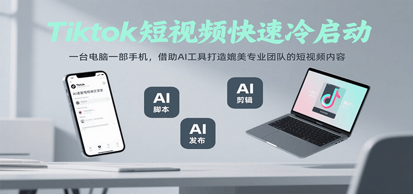 Tiktok短视频快速冷启动，一台电脑一部手机，借助AI工具打造媲美专业团队的短视频内容-资源V站