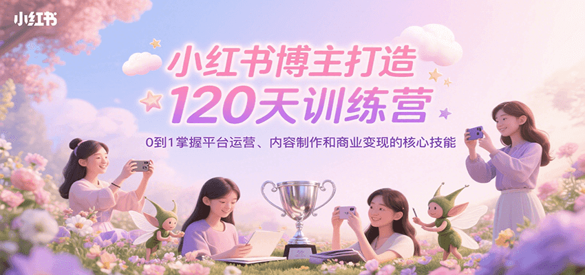 小红书博主打造120天训练营，0到1掌握平台运营、内容制作和商业变现-资源V站