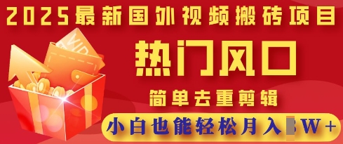 2025最新视频搬砖项目，热门风口，简单去重剪辑，小白也能轻松月入过W-资源V站