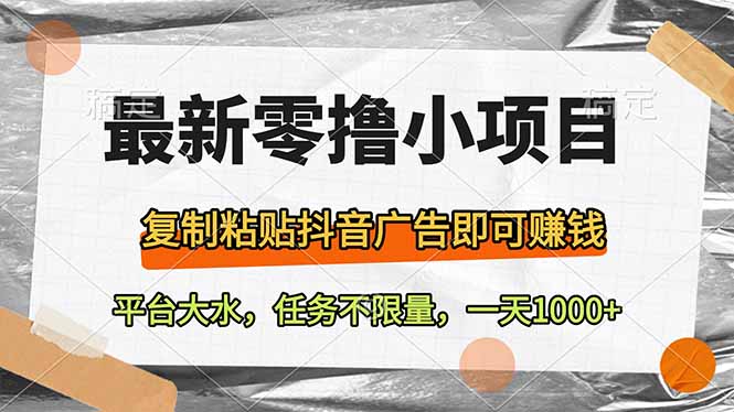最新零撸小项目，复制粘贴抖音广告即可赚钱，平台大水，任务不限量，一…-资源V站