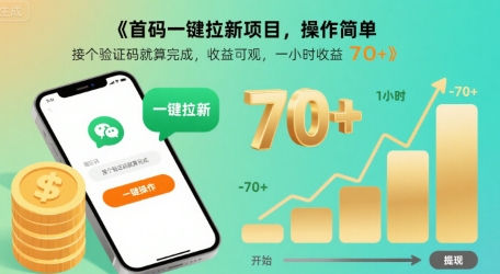 首码一键拉新项目，操作简单，接个验证码就算完成，收益可观， 一小时收益70+【揭秘】-资源V站