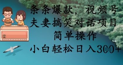 条条爆款，视频号夫妻搞笑对话项目，简单操作，小白轻松日入3张+-资源V站