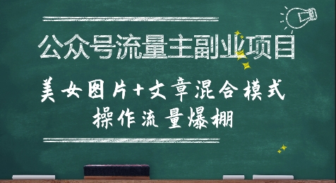 公众号流量主副业项目，美女图片+文章混合模式操作流量爆棚-资源V站