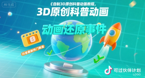 自制3D原创科普动画教程，动画还原事件，抖音最新热门赛道，可过伙伴计划-资源V站