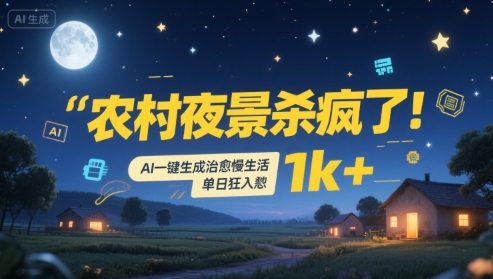 农村夜景杀疯了！AI一键生成治愈系慢生活，单日狂入1k+-资源V站