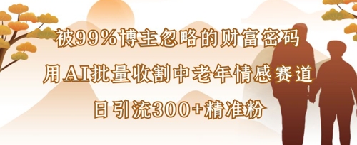 被99%博主忽略的财富密码：用AI批量收割中老年情感赛道，日引流300+精准粉-资源V站