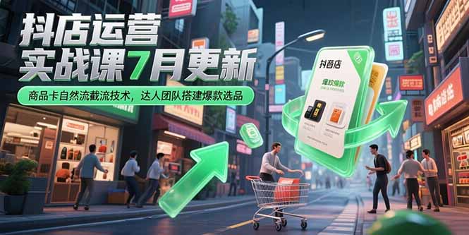 抖店运营实战课7月更新，商品卡自然流截流技术，达人团队搭建爆款选品-资源V站